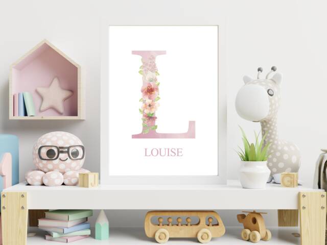 Watercolour Floral Pink Initial - Personalised Print Custom Decor Gift Bespoke A5 A4 A3 Framed - image 1