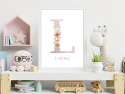 Watercolour Floral Pink Initial - Personalised Print Custom Decor Gift Bespoke A5 A4 A3 Framed - thumbnail 1
