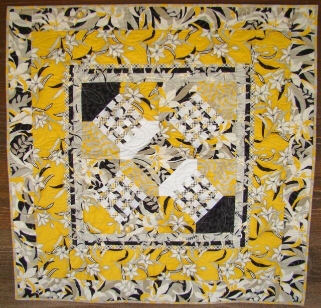 Wall Hanging, Decorative Art, Modern Colors Of Yellow, Black, Grey & White Lily Pattern. Stunning Sophisticated Mid-Centery Look - image 1