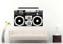Boom Box Retro Old School Classical Music Player A-Track Cassette Tape Radio Equalizer Wall Decal Vinyl Sticker Mural Room Decor L980 - thumbnail 1