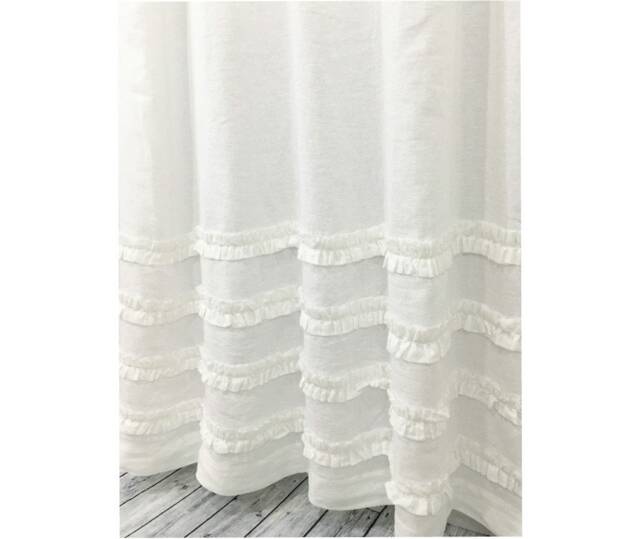 White Shower Curtain With Rows Of Ruffles, 100% Linen, 72x72, 72x85, 72x94, Or Custom Size, Ruffles - image 1