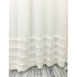 White Shower Curtain With Rows Of Ruffles, 100% Linen, 72x72, 72x85, 72x94, Or Custom Size, Ruffles - thumbnail 3
