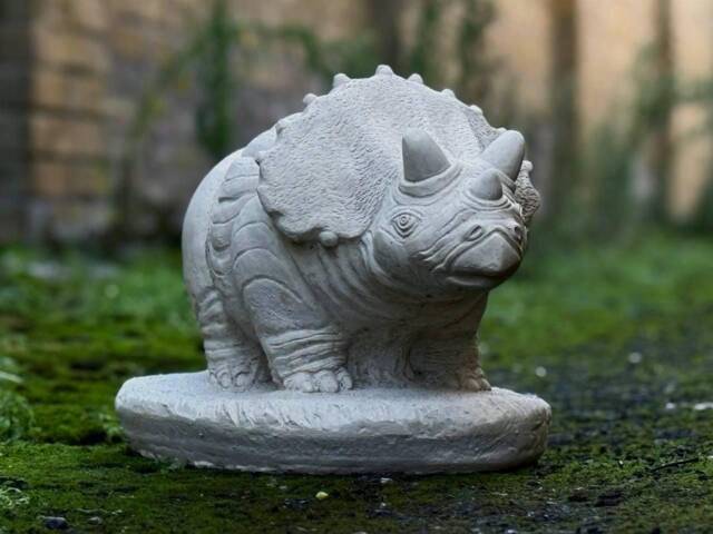 Triceratops Concrete Statue Handcrafted Dinosaur Garden Decoration Cement Prehistoric Sculpture Outdoor Wildlife Ornament Animal Lover Gift - image 1