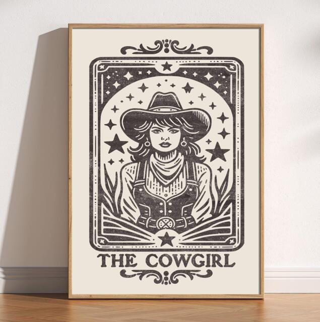 Cowgirl Tarot Card Art Print Retro Western Decor - image 1