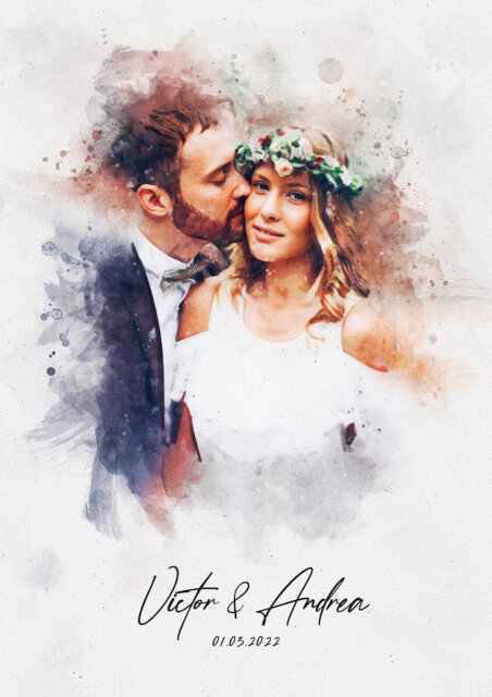 Wedding Gifts, Painting From Photo, Anniversary Gift, Personalised Watercolour Print, Couple Portrait, Customised Canvas Bride - image 1