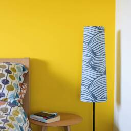 Mustard Yellow Scandinavian Fabric Lampshade, Abstract Pattern, Handmade Cone Or Cylinder Shape - thumbnail 4