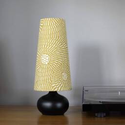 Mustard Yellow Scandinavian Fabric Lampshade, Abstract Pattern, Handmade Cone Or Cylinder Shape - thumbnail 1