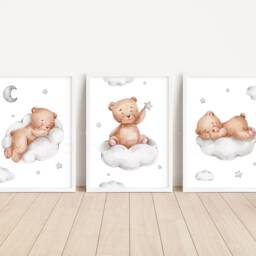 Baby Nursery Teddy Bear Prints - A4 Or A3 Size Stars Cloud Moon Boy Girl Wall Art Gender Unisex Neutral Beige Natural Boho - thumbnail 3