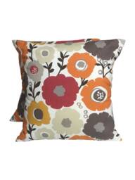"Floral Cotton Cushion Cover Set Auburn, Wine, Orange, Grey - 16"" X 16" - thumbnail 1