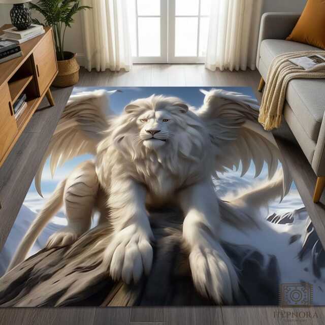 Winged Lion Carpet Mythical Fantasy Art Welcome Mat, Majestic Creature Home Decor - image 1