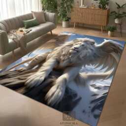 Winged Lion Carpet Mythical Fantasy Art Welcome Mat, Majestic Creature Home Decor - thumbnail 2