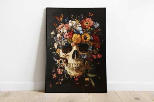 Floral Skull Wall Art Flowers & Butterflies Decor - image 1