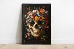 Floral Skull Wall Art Flowers & Butterflies Decor - thumbnail 1