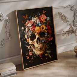 Floral Skull Wall Art Flowers & Butterflies Decor - thumbnail 2