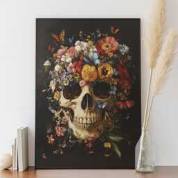 Floral Skull Wall Art Flowers & Butterflies Decor - thumbnail 3