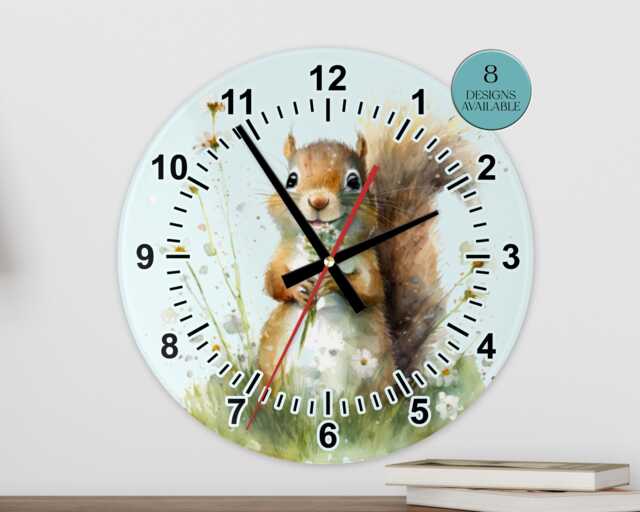 Watercolour Squirrel Glass Clock - Wall Woodland Animal Lover Gift - image 1