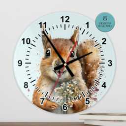 Watercolour Squirrel Glass Clock - Wall Woodland Animal Lover Gift - thumbnail 2