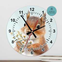 Watercolour Squirrel Glass Clock - Wall Woodland Animal Lover Gift - thumbnail 3