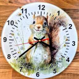 Watercolour Squirrel Glass Clock - Wall Woodland Animal Lover Gift - thumbnail 4
