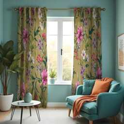 Floral Botanical Curtains, Pink & Purple Bloom Pattern Garden Print Drapes, Made To Measure Window Curtain Panels - thumbnail 2