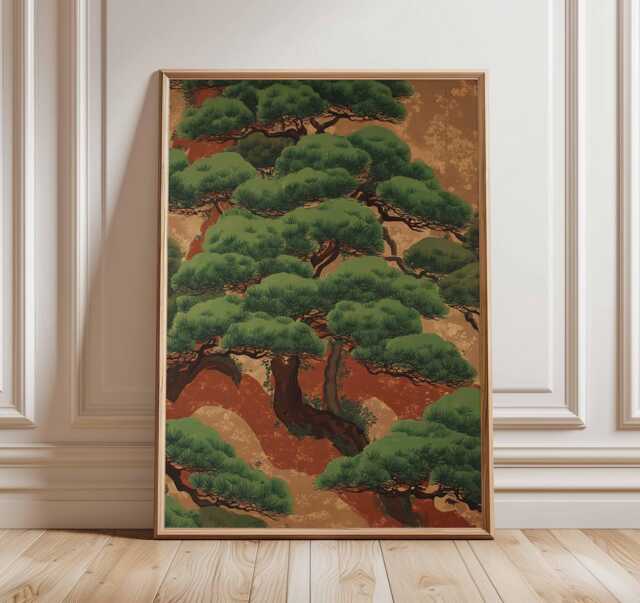Ancient Pine Tree Wall Art, Japanese Nature Poster Print, Zen Botanical Decor, Oriental Painting, Calm Forest Artwork - image 1