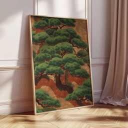 Ancient Pine Tree Wall Art, Japanese Nature Poster Print, Zen Botanical Decor, Oriental Painting, Calm Forest Artwork - thumbnail 3