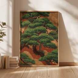 Ancient Pine Tree Wall Art, Japanese Nature Poster Print, Zen Botanical Decor, Oriental Painting, Calm Forest Artwork - thumbnail 2