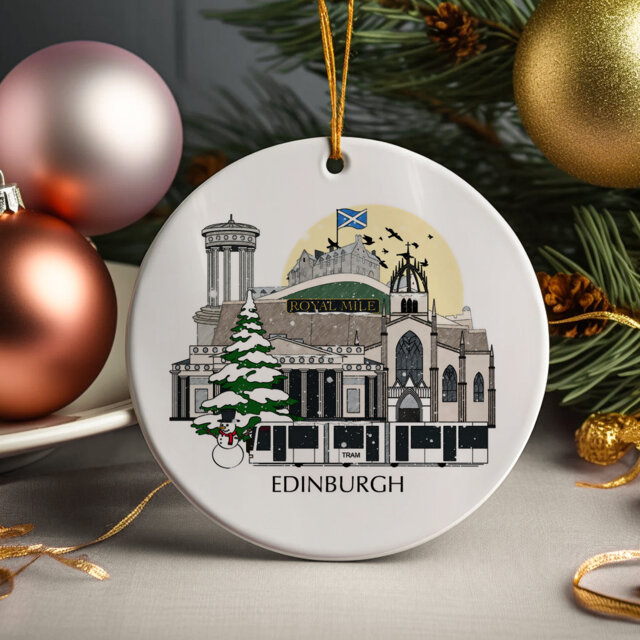 Edinburgh Scotland Personalised Christmas Tree Ceramic Ornament Decoration Gift Present Xmas Bauble Festive Decor Home Disc Holiday Custom - image 1