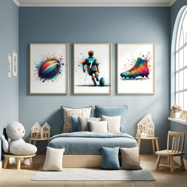Personalised Boys Rugby Prints - Set Of 3 Posters - Custom Kids Bedroom Decor Gifts Boy Wall Art Personalized Artwork - image 1
