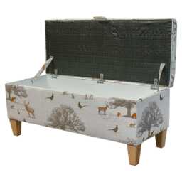 Beige Animal Print Storage Bench - Wildlife Fabric Handmade in Britain - thumbnail 2