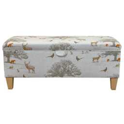 Beige Animal Print Storage Bench - Wildlife Fabric Handmade in Britain - thumbnail 3