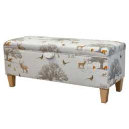 Beige Animal Print Storage Bench - Wildlife Fabric Handmade in Britain