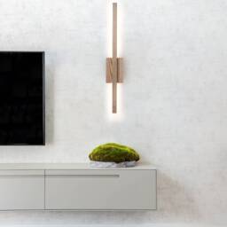 Tall Linear Wall Sconce - Modern Wooden Lamp Minimalist Scandinavian Wood Light Natural Oak Lights For Bedroom - thumbnail 3