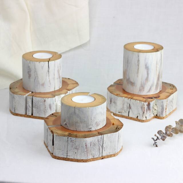 Set Of 3 Salvaged Wood Tealight Holder, Handmade Candle Holder From Reclaimed Wood, Wabi-Sabi Style - image 1