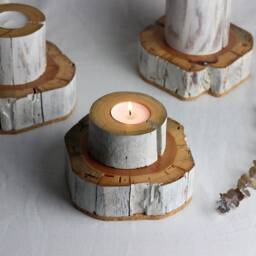 Set Of 3 Salvaged Wood Tealight Holder, Handmade Candle Holder From Reclaimed Wood, Wabi-Sabi Style - thumbnail 2