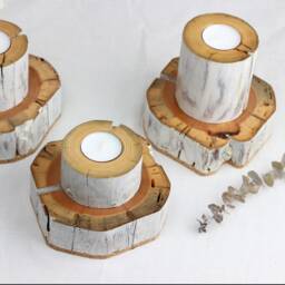 Set Of 3 Salvaged Wood Tealight Holder, Handmade Candle Holder From Reclaimed Wood, Wabi-Sabi Style - thumbnail 3