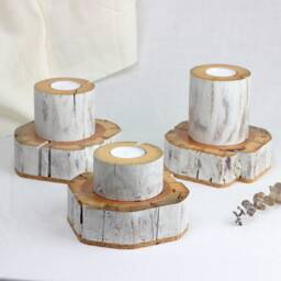 Set Of 3 Salvaged Wood Tealight Holder, Handmade Candle Holder From Reclaimed Wood, Wabi-Sabi Style - thumbnail 1