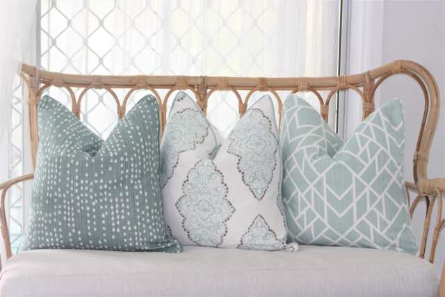 Seafoam Blue Cotton Piped Cushion Cover - Hampton Style Geometric & Raindrops Designs Australian Made Designer Cushions - image 1