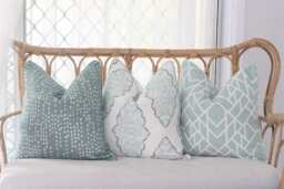 Seafoam Blue Cotton Piped Cushion Cover - Hampton Style Geometric & Raindrops Designs Australian Made Designer Cushions - thumbnail 1