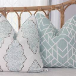 Seafoam Blue Cotton Piped Cushion Cover - Hampton Style Geometric & Raindrops Designs Australian Made Designer Cushions - thumbnail 2