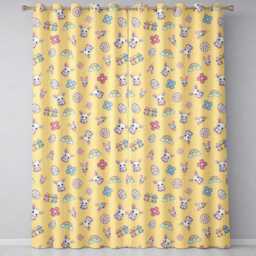 Cute Rainbow Bunny Flower Egg Pastel Yellow Background Seamless Pattern Readymade Eyelet Ring Top Thermal 100% Blackout Curtains - thumbnail 2