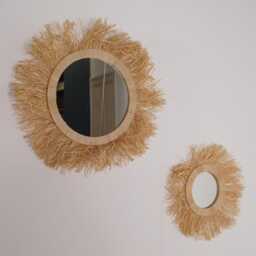 Raffia Mirror With Fringes - thumbnail 3