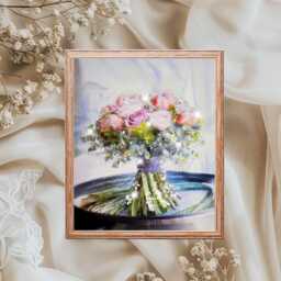 Custom Wedding Bouquet Portrait, Flower Preservation, Bridal Keepsake, Newlywed Gift, Floral Glitter Print, Illustration - thumbnail 2