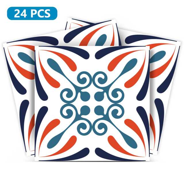 Red Cream Tile Stickers Fliesenaufkleber Wall Mural Bath Tile Mexican Set Of 20 Tiles Star Decals Kitchen Tiles K20 - image 1