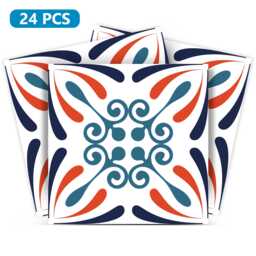 Red Cream Tile Stickers Fliesenaufkleber Wall Mural Bath Tile Mexican Set Of 20 Tiles Star Decals Kitchen Tiles K20 - thumbnail 1