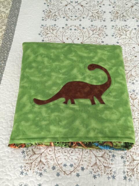 Dinosaur Pillow Blanket, Green, Brown, Dinosaurs, Dino, Fleece, Boy, Quilted, Travel, Camping - image 1