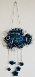 Decorative Blue Fish Relief With Hanging Decorations, Home Decoration, Silver Fish Made Of Polymer Clay - thumbnail 1