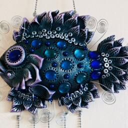 Decorative Blue Fish Relief With Hanging Decorations, Home Decoration, Silver Fish Made Of Polymer Clay - thumbnail 2