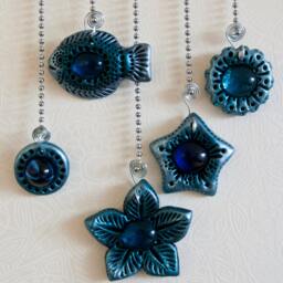 Decorative Blue Fish Relief With Hanging Decorations, Home Decoration, Silver Fish Made Of Polymer Clay - thumbnail 3