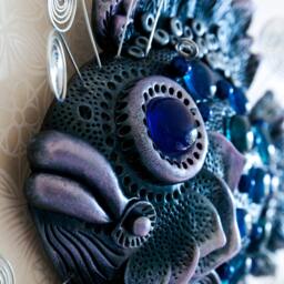Decorative Blue Fish Relief With Hanging Decorations, Home Decoration, Silver Fish Made Of Polymer Clay - thumbnail 4